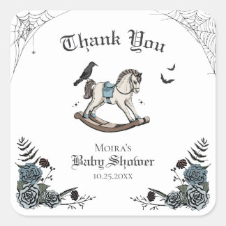 Gothic Baby Shower Schommelpaard Bedankt Vierkant Vierkante Sticker