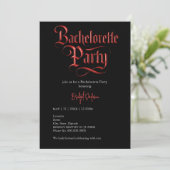 Gothic Bachelorette Red Metallic Script op zwart Kaart (Staand voorkant)