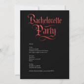 Gothic Bachelorette Red Metallic Script op zwart Kaart (Achterkant)