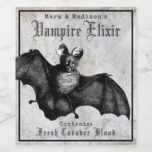 Gothic Bat Halloween Vampire Elixir Wijn Etiket (Enkel label)
