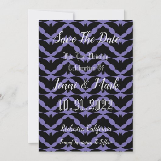 Gothic Bat Halloween Wedding Save The Date (Voorkant)