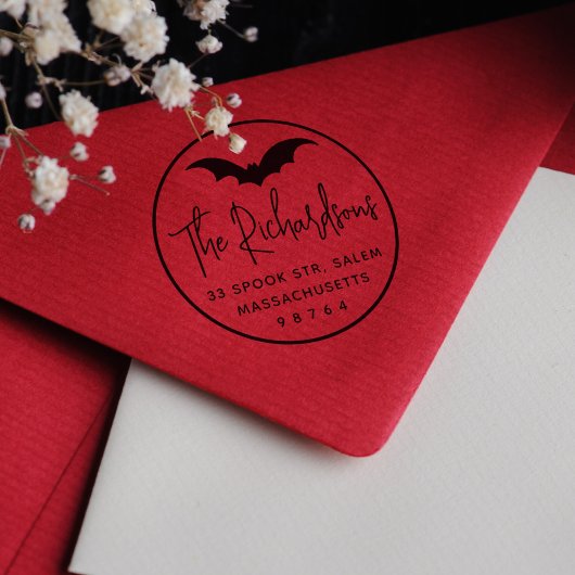 Gothic Bat Round Halloween Retouradres Rubberstempel