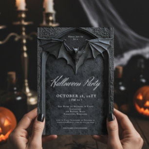 Gothic Bat Tombstone Halloween Party Kaart