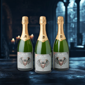 Gothic Bat Wedding Wijn Labels Sparkling Wijnetiket