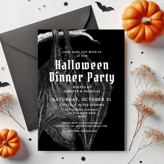 Gothic  Bats Halloween Dinner Party Kaart