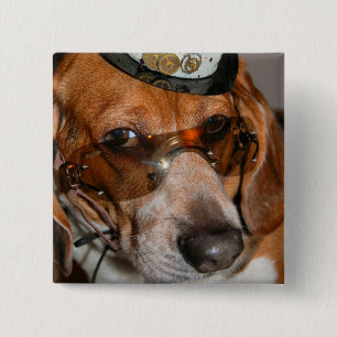 Gothic Beagle Steampunk dog Button
