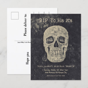 Gothic Beige Grijze Schedel Verjaardag RIP Naar Zi Uitnodiging Briefkaart