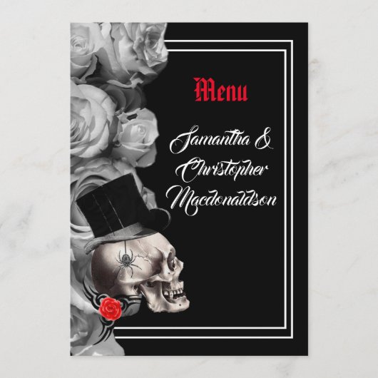 Gothic, biker, of rock zwart bruiloft menu (Voorkant)