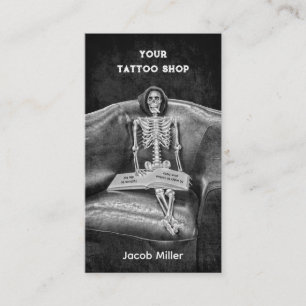 Gothic Black and White Skeleton Tattoo Shop Visitekaartje