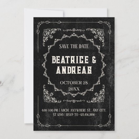 Gothic black barok save the date (Voorkant)