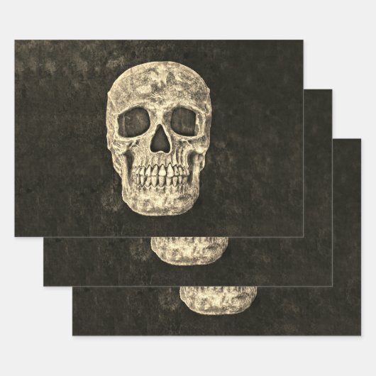 Gothic Black Beige Human Skull Texture Inpakpapier Vel (Set)