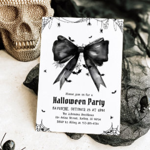 Gothic Black Bow Coquette Halloween Party Kaart