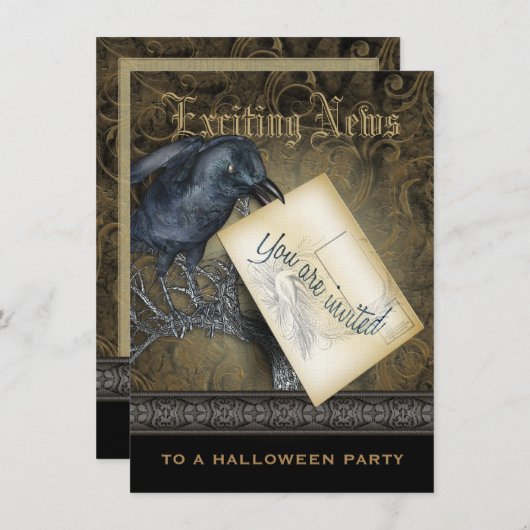 Gothic Black Crow Medium Invitation Kaart (Voorkant / Achterkant)
