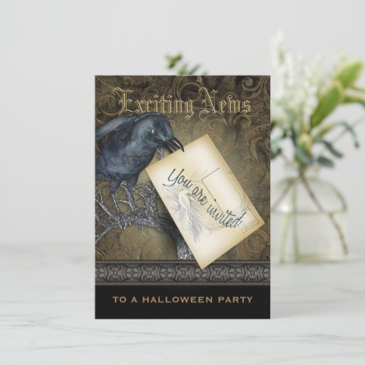 Gothic Black Crow Medium Invitation Kaart (Staand voorkant)
