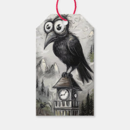 Gothic Black Crow & Tower Spooky Halloween Cadeaulabel
