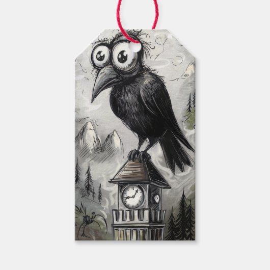 Gothic Black Crow & Tower Spooky Halloween Cadeaulabel (Voorkant)
