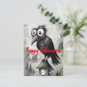 Gothic Black Crow & Tower Spooky Halloween Party Briefkaart (Staand voorkant)