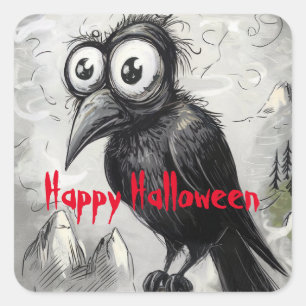 Gothic Black Crow & Tower Spooky Halloween Vierkante Sticker