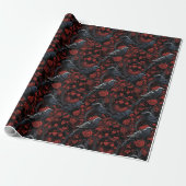 Gothic Black Crows and Red Roses  Cadeaupapier (Uitgerold)