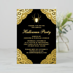 Gothic Black Damask Halloween Party Gold Foil Invi Folie Uitnodiging