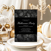 Gothic Black Damask Halloween Party Invitation Kaart