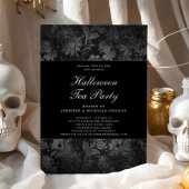 Gothic Black Damask Halloween Tea Party Kaart