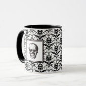 Gothic Black Damask Patroon Schedel Halloween Mok (Voorkant links)