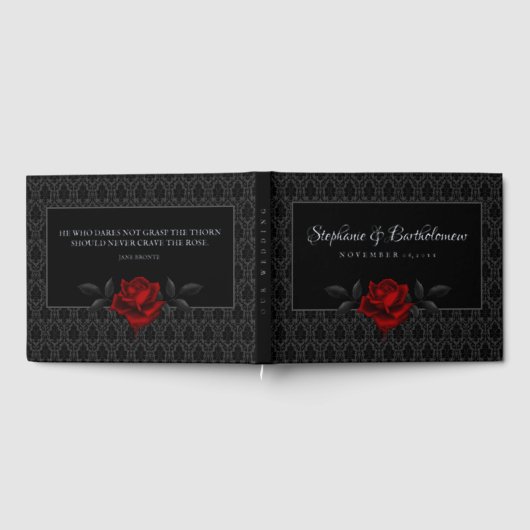 Gothic Black Damask Rose Wedding Gastenboek (Volledig)