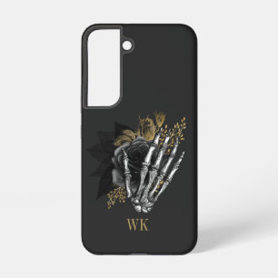  gothic Black en Gold Floral Skeleton Samsung Galaxy Hoesje