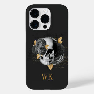 Gothic Black en Gold Floral Skull Case-Mate iPhone 14 Pro Hoesje