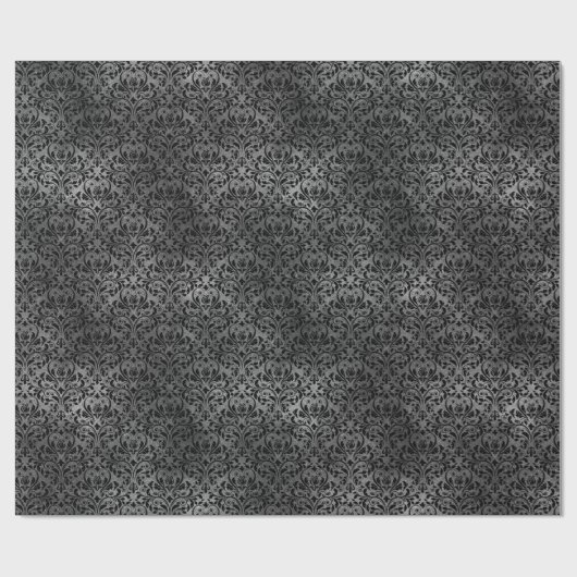 Gothic Black en Grey Grunge Damask Pattern Cadeaupapier (Vlak)