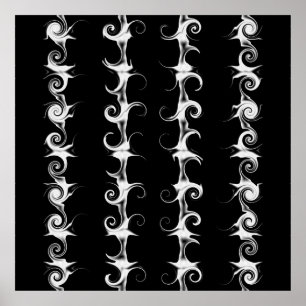 Gothic Black en White Linear Curlicue Pattern Poster