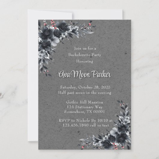 Gothic Black Floral Bachelorette Party Kaart (Voorkant)