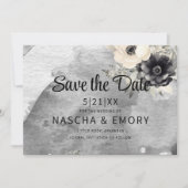 Gothic Black Floral Peony Wedding Save The Date (Voorkant)
