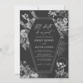 Gothic Black Floral Skull Halloween bruiloft Kaart (Voorkant)