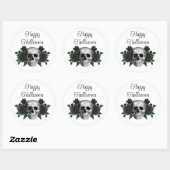 Gothic Black Floral Skull Halloween Ronde Sticker (Vel)
