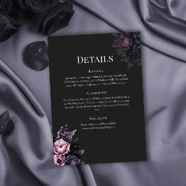 Gothic Black Floral Wedding Details Card Kaart