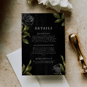 Gothic Black Floral Wedding Details Informatiekaartje