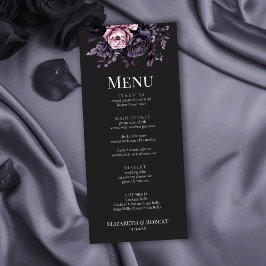 Gothic Black Floral Wedding Menu Card