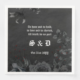 Gothic Black Floral White Lettering Wedding Servet