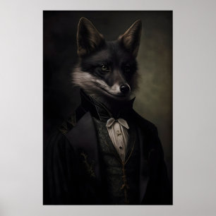 Gothic Black Fox Vintage Poster, Kunst Poster Prin