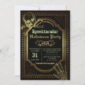 Gothic Black & Gold Skull Halloween Costume Party Kaart (Voorkant)