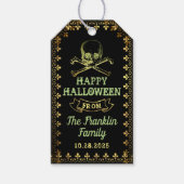 Gothic Black & Gold Skull Halloween Party Cadeaulabel (Voorkant)
