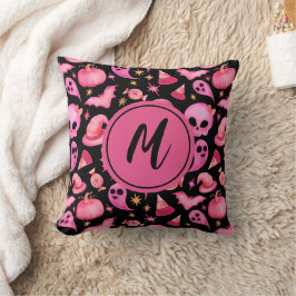 Gothic Black Halloween Ghost Monogram Home Decor Kussen