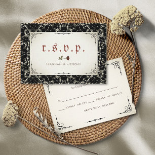 Gothic Black Lace Blood Red Rose RSVP Card