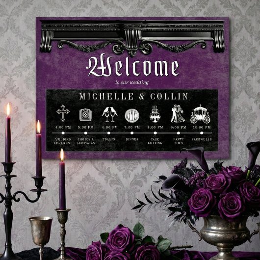 Gothic Black & Paarse Orde van Evenementen Wedding Poster