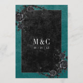 Gothic Black Raven & Black Rozen Blauwgroen bruilo Menu (Achterkant)