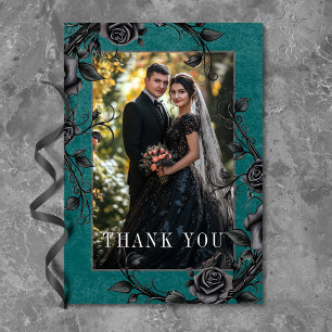 Gothic Black Raven Black Rozen Blauwgroen foto bru Bedankkaart