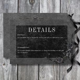 Gothic Black Raven & Black Rozen Bruiloft Details Informatiekaartje
