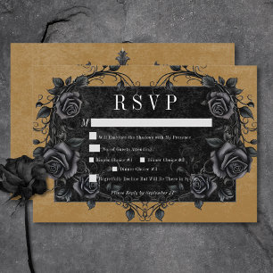 Gothic Black Raven & Black Rozen Gold Dinner RSVP Kaartje
